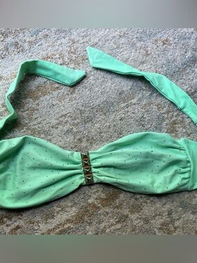 Xhilaration Mint Green Studded Bandeau Swim Top with Gold Pyramid Accent
